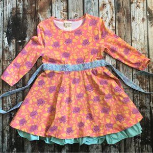Matilda Jane Girls Citronella Dress Pink Purple Flowers Tie Back Fall Size 6